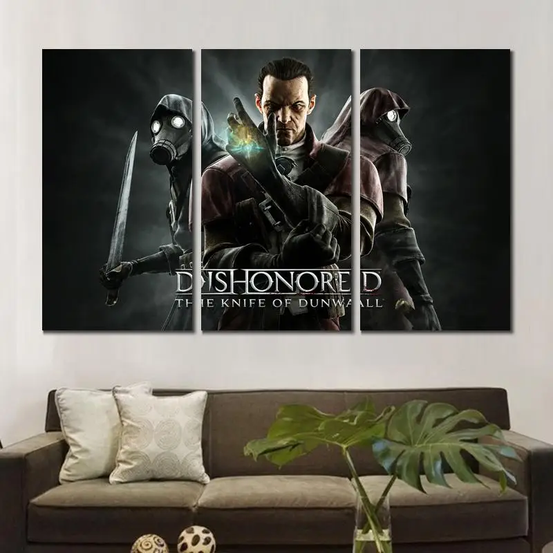 3 Панели холст печати живопись dishonored нож dunwall Современный домашний декор картина |