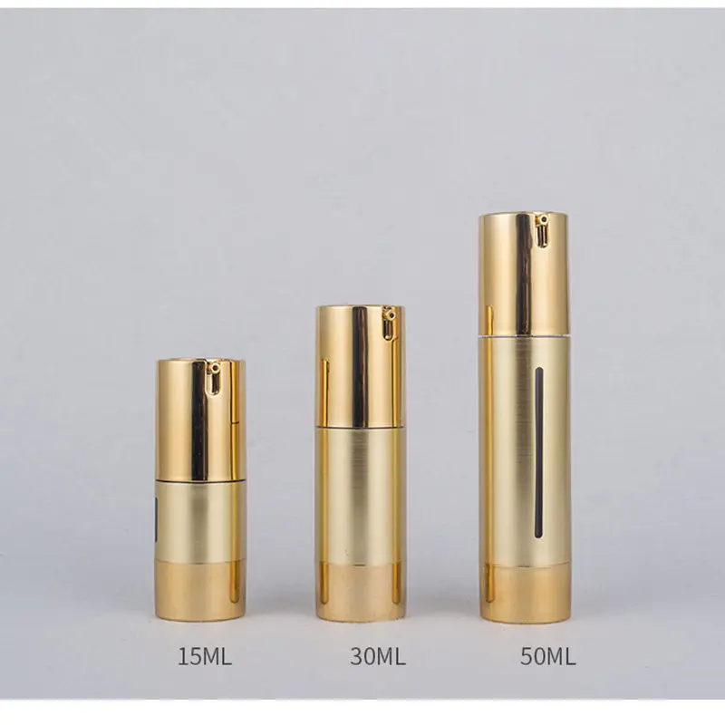 

5pcs/Lot 30ml Golden Emulsion Cosmetic Airless Bottle 15ml Plastic AS Empty Vacuum Bottle 50ml Essence Liquid Travel Bottles