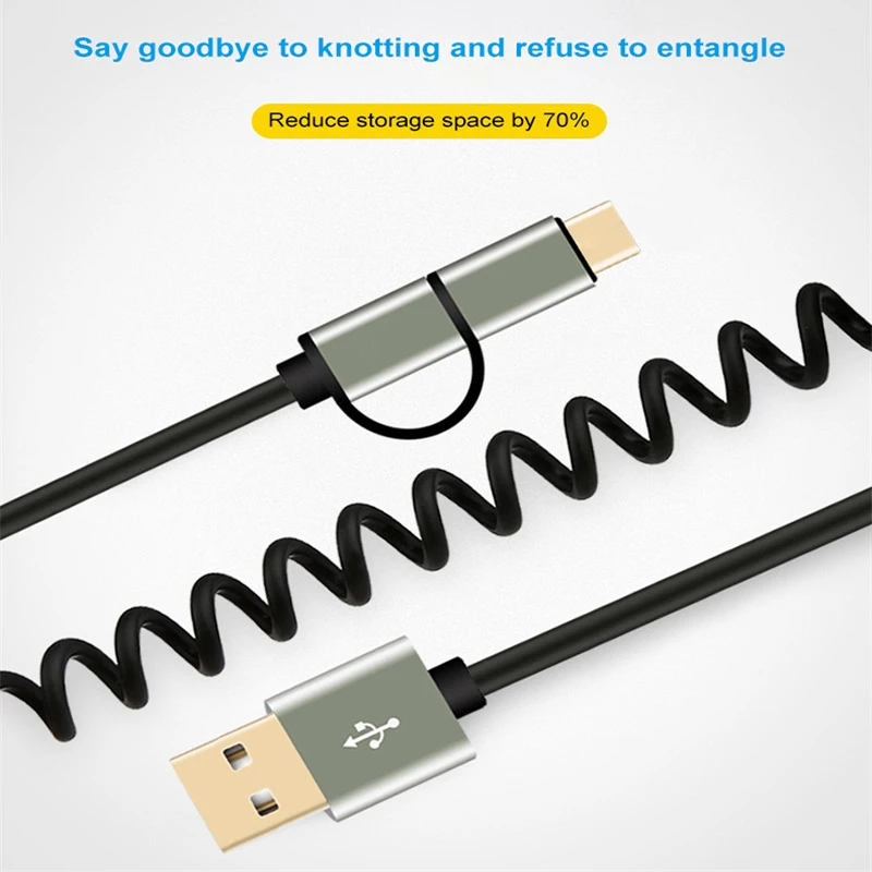 2 в 1 кабель для передачи данных USB портативный Весна с разъемом Micro Type C Мобильный