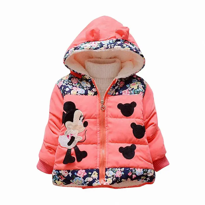 Belababy/пальто для маленьких девочек Новинка зимы Милые дети в горошек куртка с капюшоном детская утепленная хлопковая верхняя одежда мультфильм Куртки для девочки - Цвет: Розовый