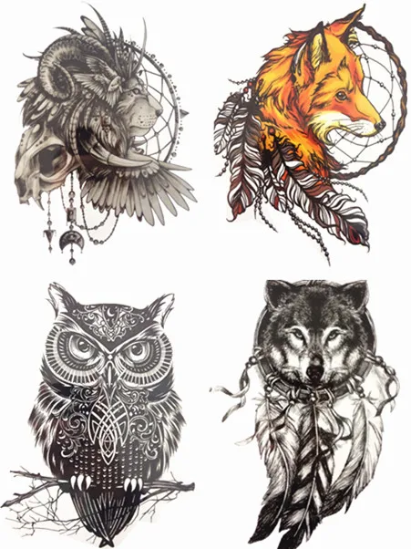 

Save More! 4PCS/SET Hot Sale Combo Fox Wolf Owl Lion Temporary Tattoo Combo