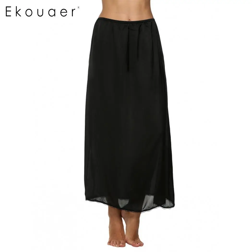 Ekouaer/Повседневная модная женская юбка Нижняя однотонная кружевная свободная