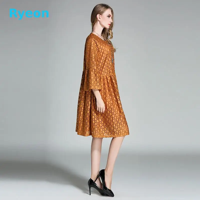 2017 Весна Материнства Кружевные Платья Длиной До Колен О-Образным Вырезом Три