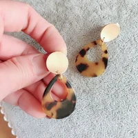 teardrop tortoise resin clip earrings leopard print fashion matte ear jewelry