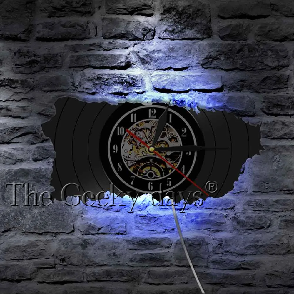 Настенные часы с виниловой пластиной и картой Пуэрто-Рико | Дом сад