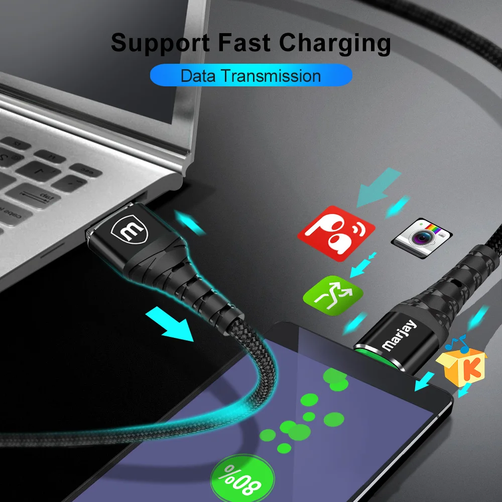 Реверсивный кабель Micro USB Type C Marjay 3A с быстрой зарядкой 3 0 для Samsung Xiaomi Huawei LG HTC Android