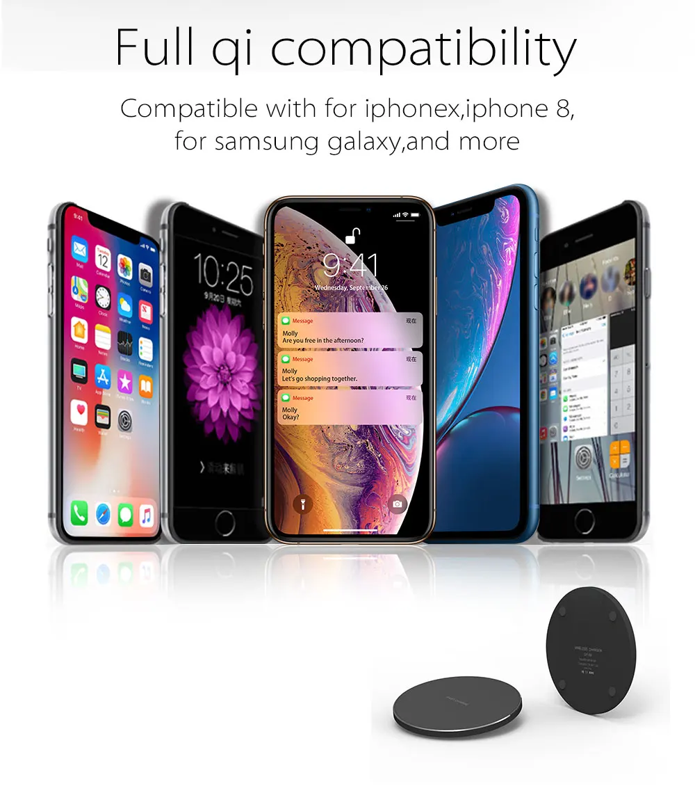 NYFundas 10W Fast Wireless Flat Round Charger Ultra-Thin for samsung galaxy note 9 s9 s8 plus charging pad caricatore induction