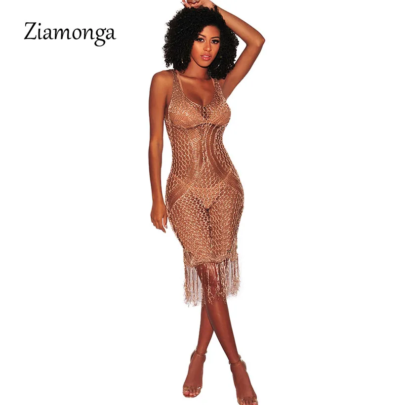 Ziamonga Для женщин летние пикантные пляжное платье See Through выдалбливают