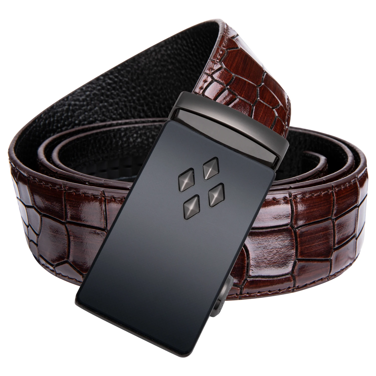 2028-DJ-C Hi-Tie, роскошный мужской повседневный красный кожаный ремень для джинсов, модные крокодиловые ремни для мужчин, автоматическая пряжка, поясной ремень, ремень, JC-2011 - Цвет: 2028-DJ-C