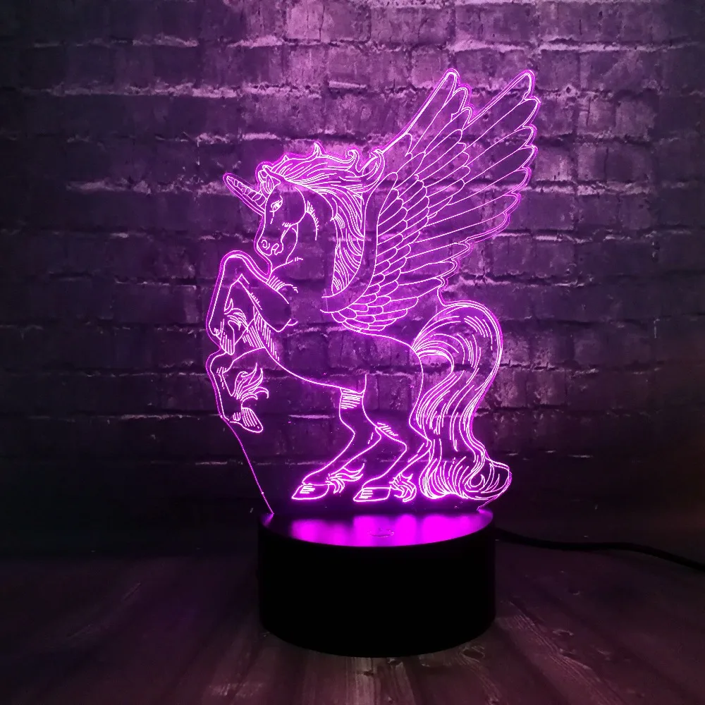 Новая иллюзия акриловая панель 3D светодиодный RGB Лошадь Единорог 7 цветов USB зарядка для детской комнаты декор ночной Светильник для настроения подарок на день детей