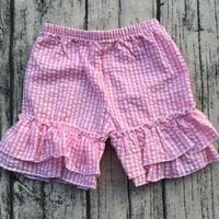 childrens western wear cheap wholesale stripe bottom double ruffle shorts baby seersucker shorts