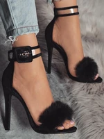 women summer high heel sandals leopard fur square high heel shoes woman ankle strap buckle sandal size 35 40