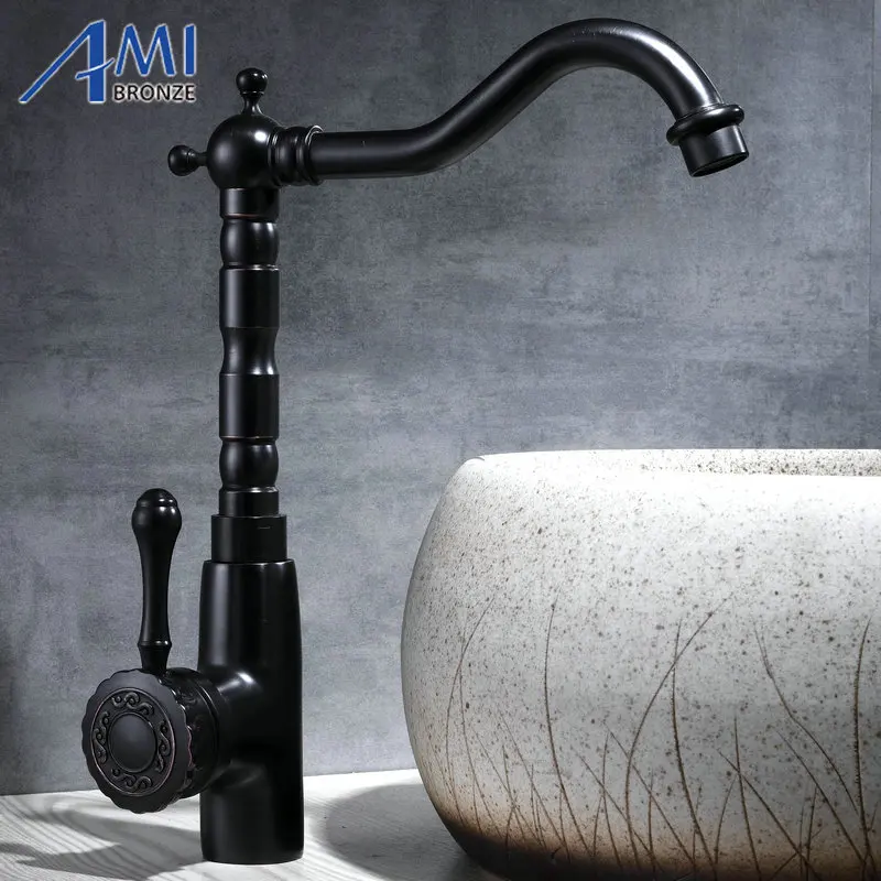 Резные черный матовый Смеситель латунные Смесители для ванной горячей холодной