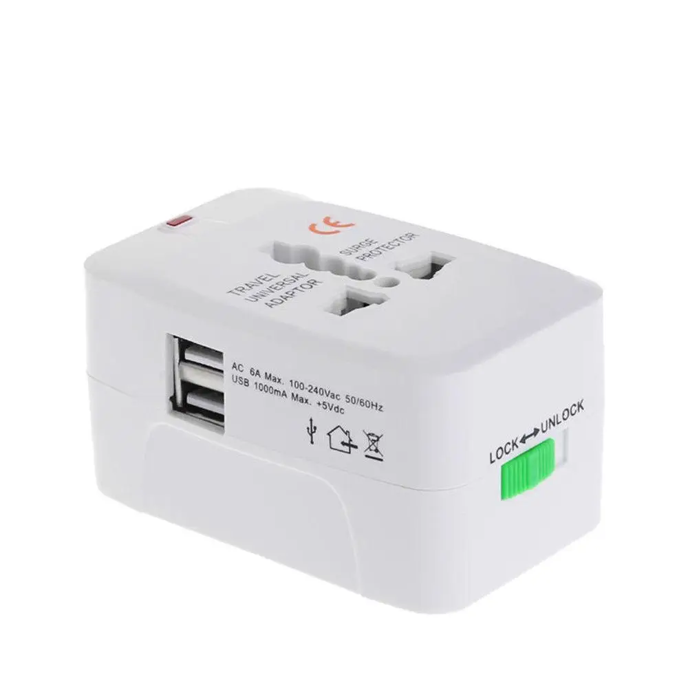Универсальное дорожное зарядное устройство переменного тока с 2 USB портами