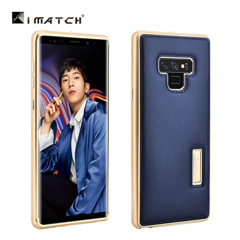 

Original iMatch For Samsung Note 9 Genuine Leather Case For Samsung Galaxy Note 9 8 Aluminum Metal Bumper Phone Back Case Cover