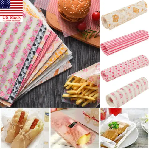 50 X Food Wax Disposable Paper Sandwich Hamburger Wrapper Baking Packaging | Дом и сад