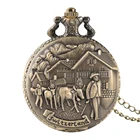 Мужские карманные часы в стиле ретро, бронзовые карманные часы Switerland с объемным изображением крупного рогатого скота, кварцевый Циферблат с подвеской на ожерелье для мужчин
