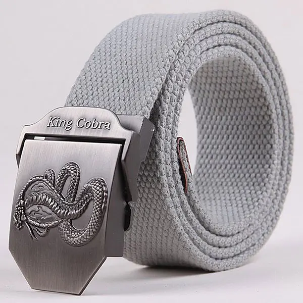 Style3 Gray Модные брезентовые ремни премиум класса с металлическим драконом, мужской ремень с пряжкой, мужской ремень 110-140 см, MB009 - Цвет: Style3 Gray