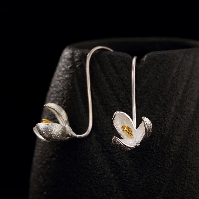 Женские серьги с цветами из серебра 925 пробы двусторонние ручной работы модные