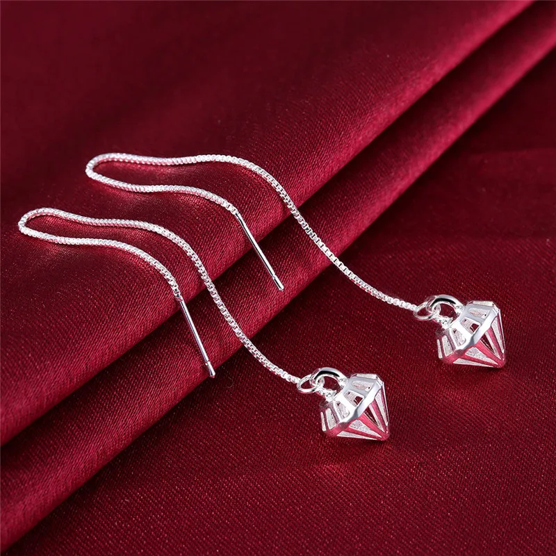 Модные Серебристые Висячие кулон серьги Famale треугольной пирамиды длинная цепь