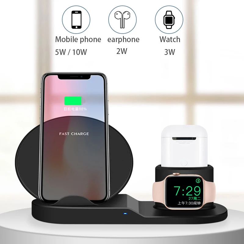 3 в 1 Быстрая Зарядка Qi Беспроводное зарядное устройство для Apple watch 2 Airpods iPhone XS Max XR