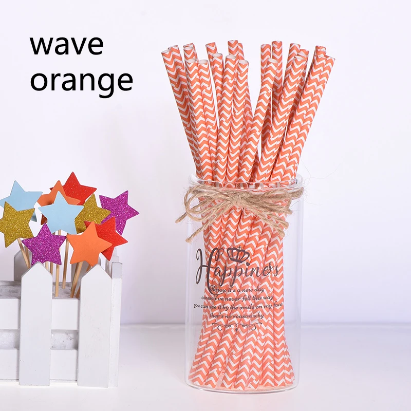 wave orange 25 шт. Топпер для торта Зеленые Бамбуковые бумажные соломинки для детей с днем рождения свадебные декоративные вечерние тропические принадлежности соломинки для питья - Цвет: wave orange