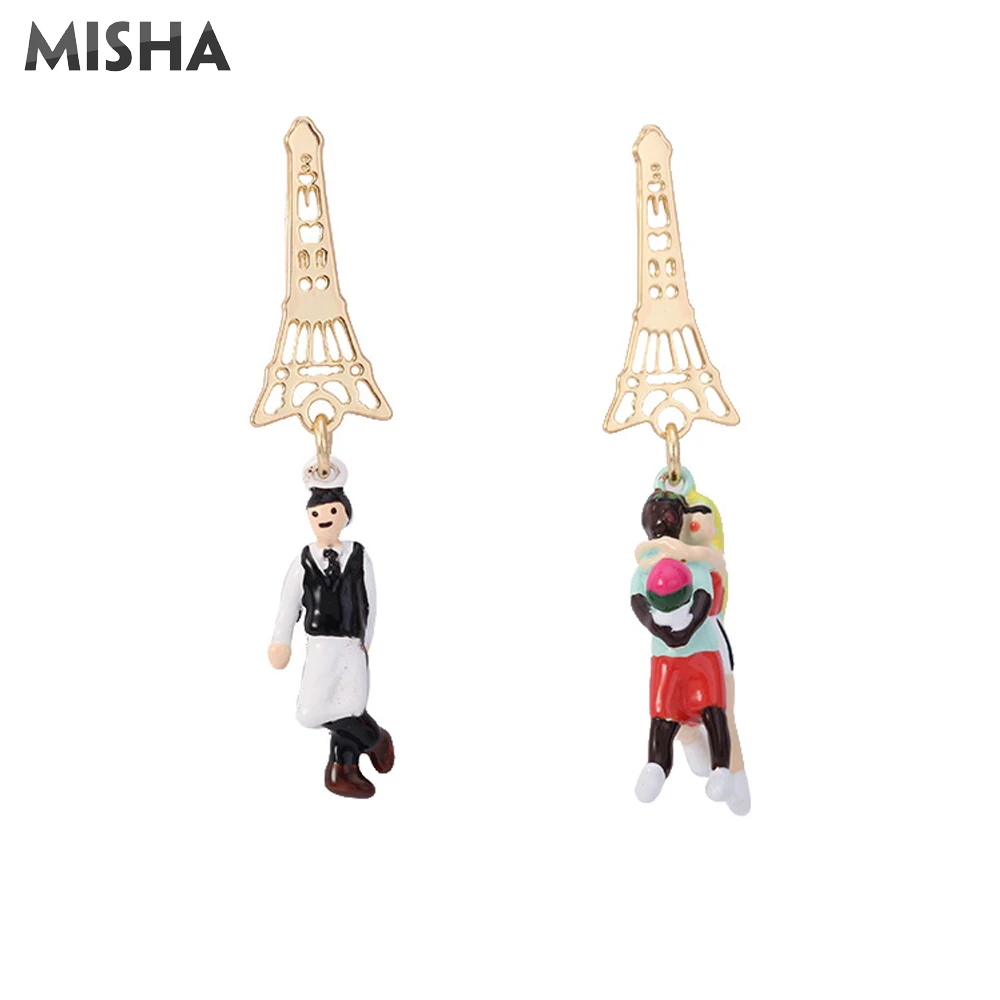 MISHA, серьги, хорошее утро, Париж, эмаль, глазурь, ювелирное изделие для женщин, вечерние, подвеска, большие серьги, свисающие, ювелирное изделие для подарка, L798