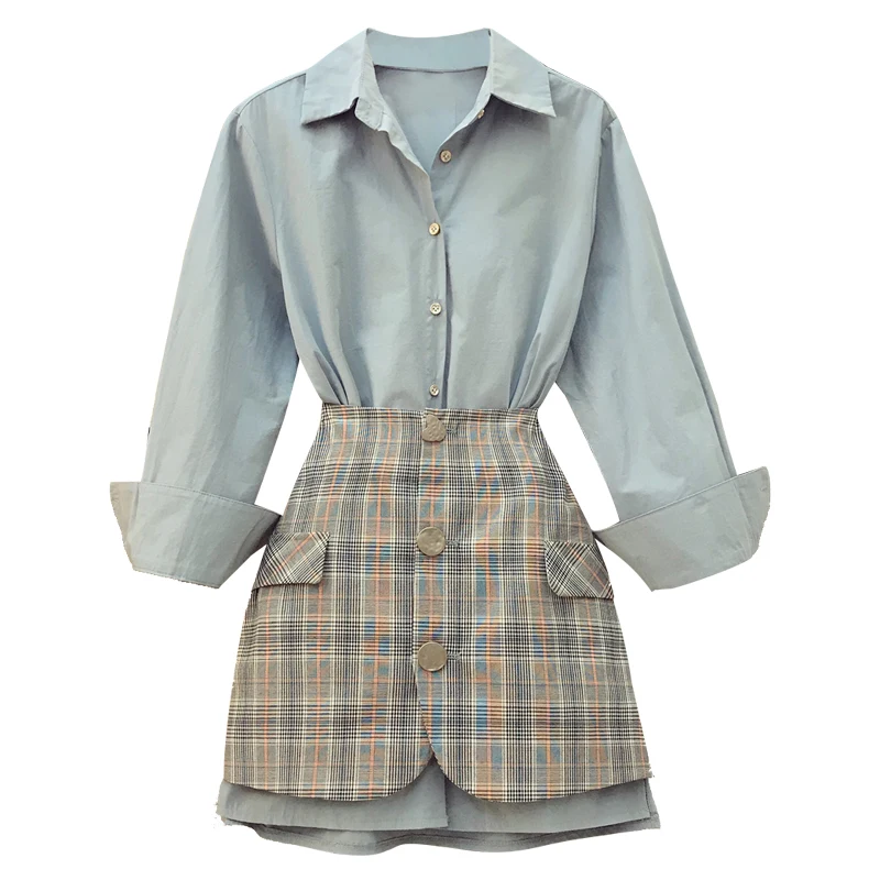 2019 Весна Для женщин нагрудные с длинным рукавом рубашка + Высокая Талия посылка