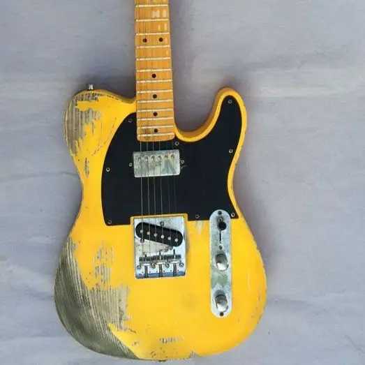 

Free shipping FD 1951 Relic handmade electric guitar ash body yellow color humbucker neck pickups vintage pickups