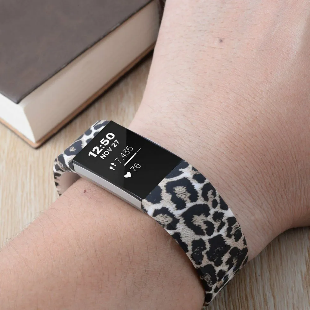 Фитнес браслет Fitbit Charge 2 спортивный силиконовый ремешок с цветочным принтом для