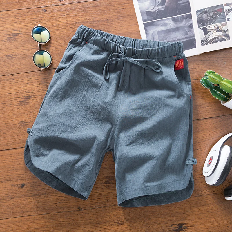 Винтажные мужские льняные шорты из дышащей ткани в китайском стиле повседневные