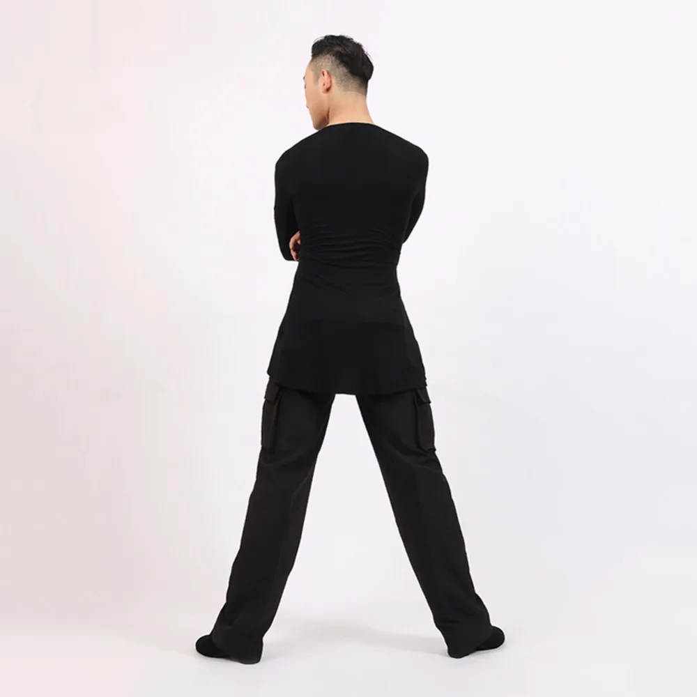 Популярные Рубашки для латинских танцев мужчин черная верхняя одежда из модала