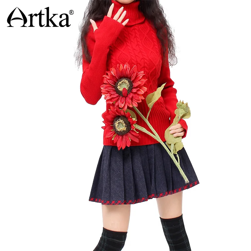 ARTKA свитер с высоким воротом для женщин 2018 зимний женский теплый пуловер оборками