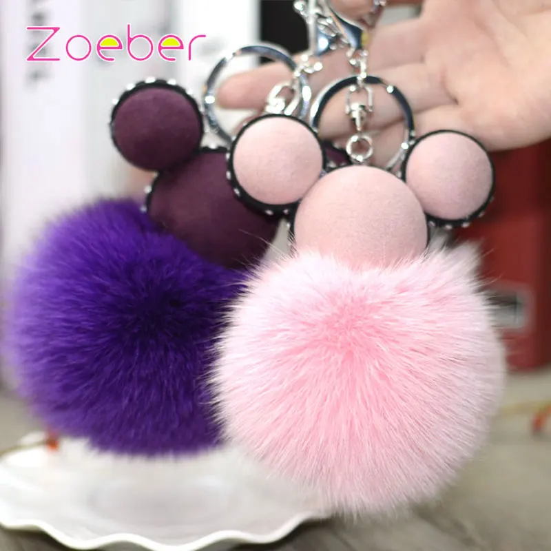Брелок для ключей ZOEBER с меховыми помпонами и кроличьими ушами|fur ball|keychain womenkey holder |