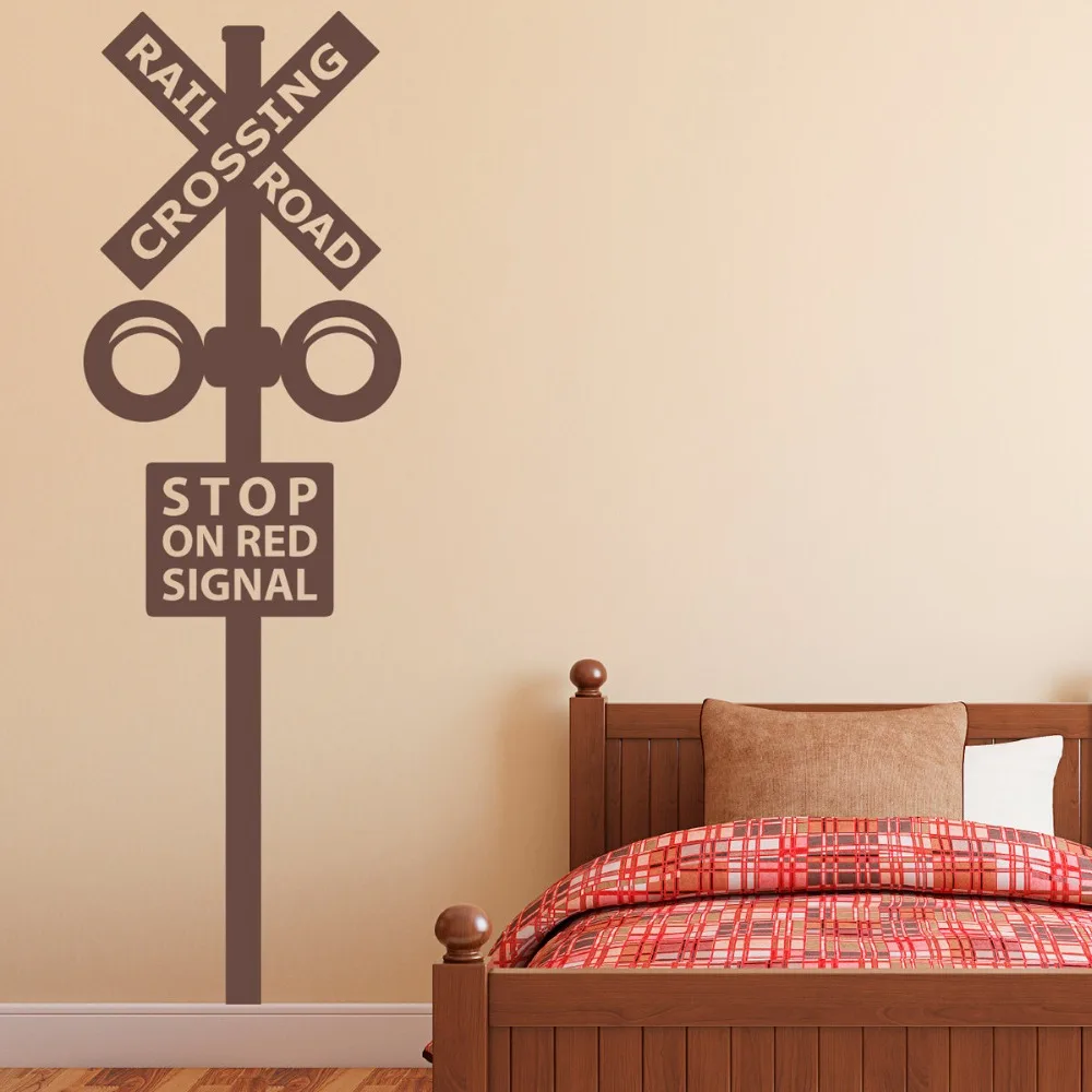 Railroad Crossing Sign Childrens Wall Art Nursery Decor Stickers Train Theme Kindergarten Kids Child T170410 | Дом и сад