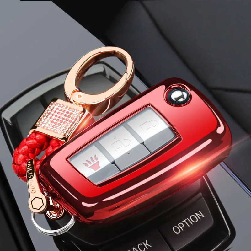 red with buckle Автомобильные аксессуары, брелок в виде ракушки крышка чехол для Nissan X-Trail Juke Qashqai Micra Pulsar складной ключ чехол - Название цвета: red with buckle