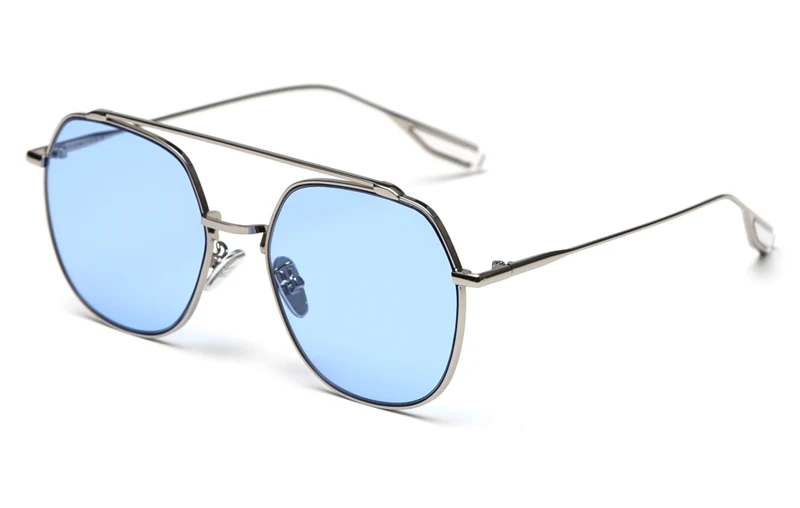 silver with blue Peekaboo, корейский стиль, солнцезащитные очки для женщин, прозрачный цвет,, летний подарок, элементы, квадратные солнцезащитные очки для мужчин, металлическая оправа, синий, желтый - Цвет линз: silver with blue