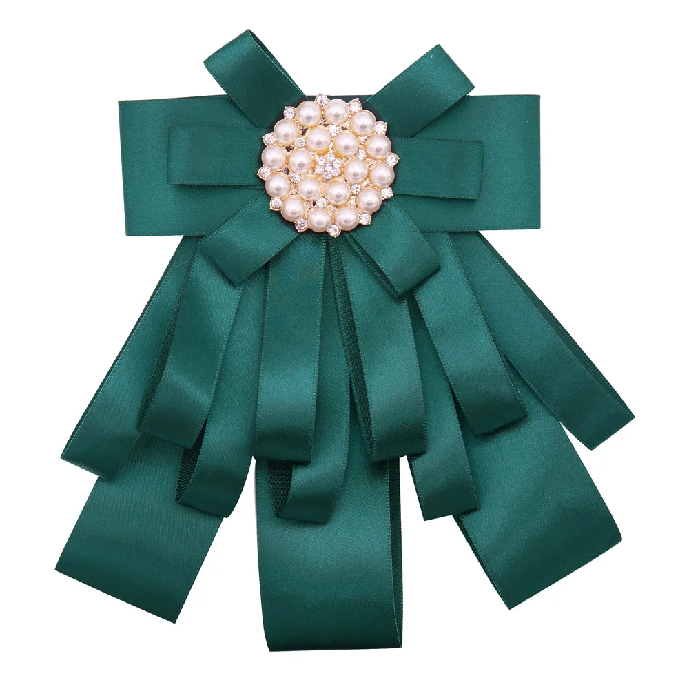 YUEBANG Vintage Green Fabric Pearl Bowknot Brooches For Women Tie Necktie Pins Wedding Party High Quality Clothing Accessories | Украшения