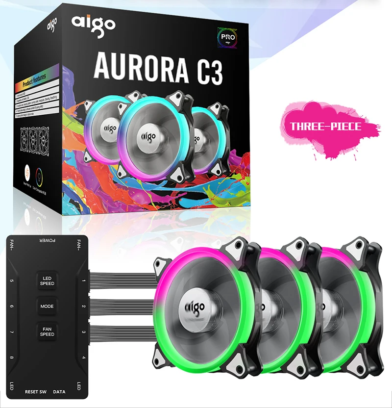 DarkFlash Aigo C3 чехол для компьютера PC Вентилятор охлаждения Aura Sync 3 P-5 V вентиляторы RGB Регулировка 120 мм тихий ИК-пульт дистанционного охлаждения светодиодный чехол вентилятор