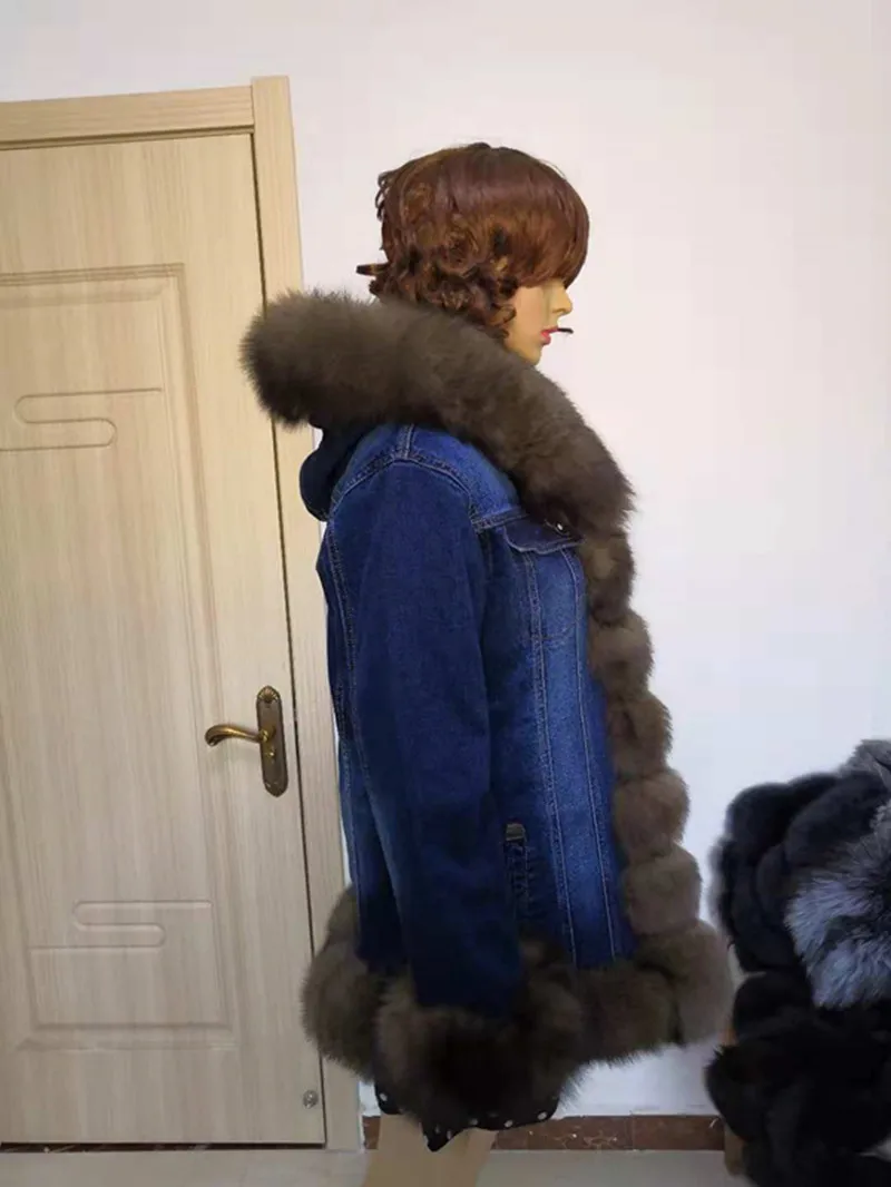 Женская парка с меховым капюшоном зимняя мехом кролика пальто лисьим женские