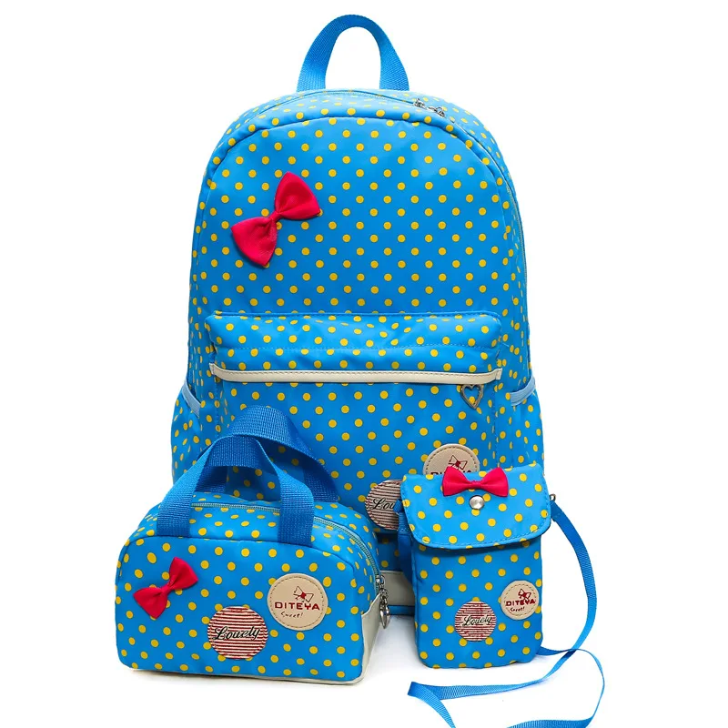 

SWYIVY Student Schoolbag Backpack Dinner Bag 3 Pcs New Dot Lady Casual Backbag Bags Bow Sweet Girl Backpacks
