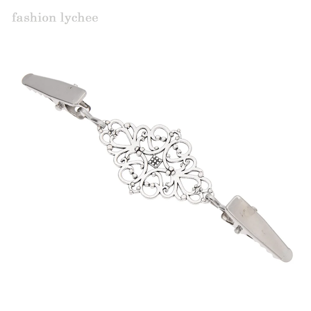 

fashion lychee Antique Silver Bronze Hollow Metal Flowers Sweater Clips For Women Elegant Banquet Jewelry Accessories