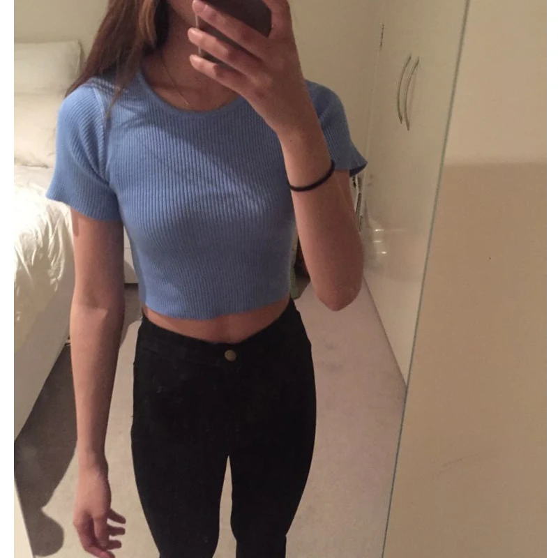 Новинка 2019 женские хлопковые укороченные топы 5 цветов Короткие стильные