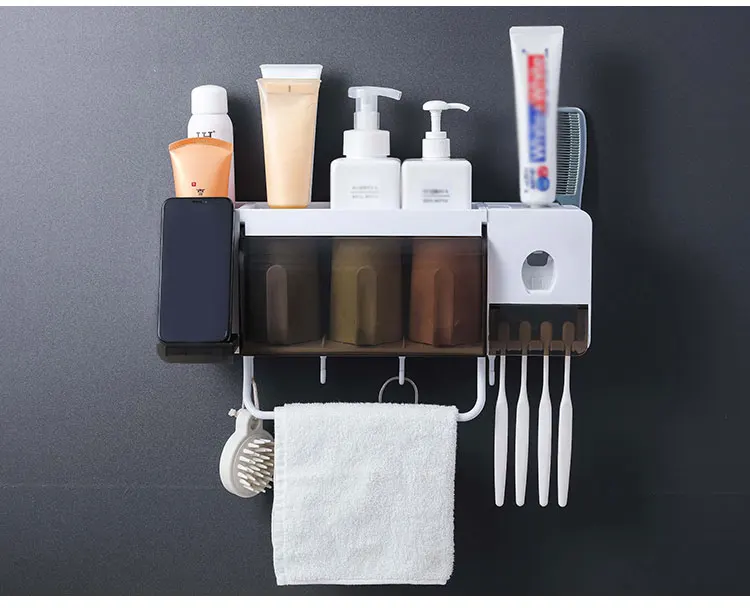 Wall Mounted Plastic Storage Holders Racks Shelves Toothpaste Toothbrushes Cups Toiletry Organizer Bathroom Accessories Supplies