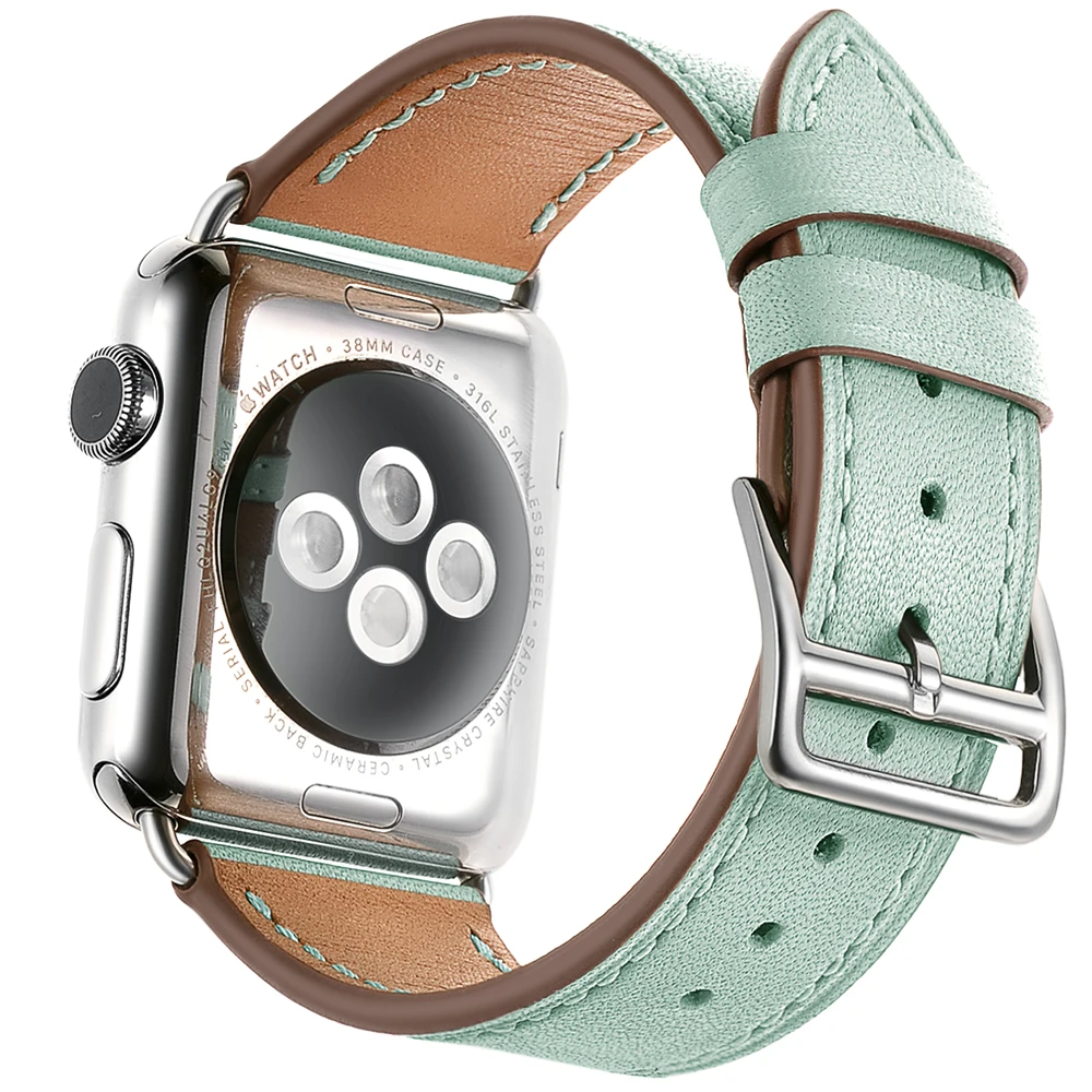 Модный ремешок из натуральной кожи для Apple Watch Band Series 1 2 3 4 38 мм 40 42 44 розовый мятный