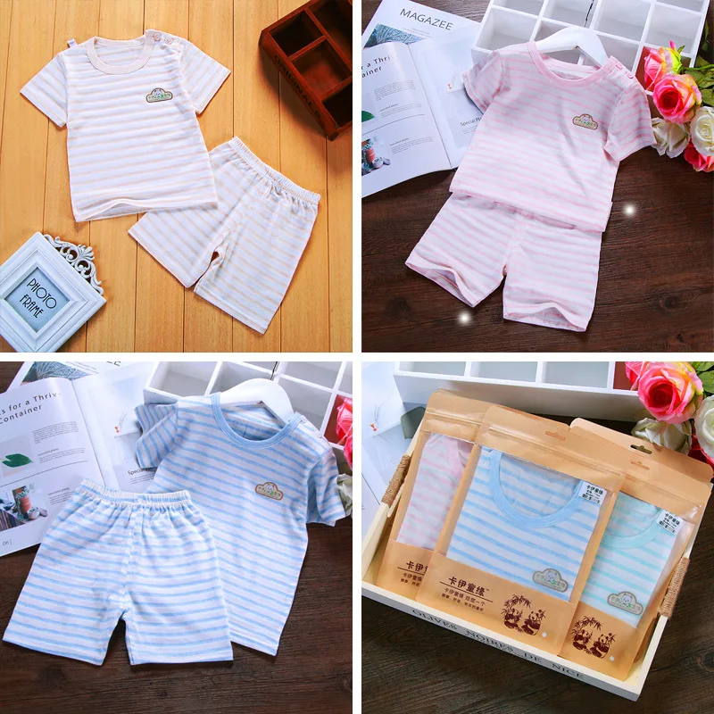 2019 Cartoon striped shirt Pants girl outfit Newborn Baby boy summer clothes Cotton Infant Clothes tracksuit Children's suit | Детская