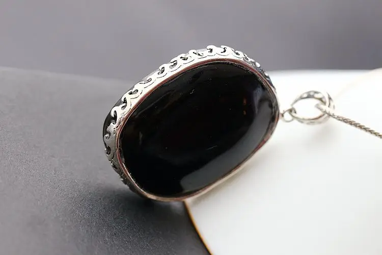 Серебряные модные ювелирные изделия из серебра s925 пробы с подвеска из натурального обсидиана после Кельна резьба тайский серебряный кулон
