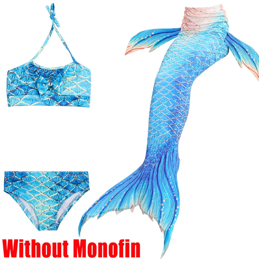 3pcs Without Fins 10 Детский купальный костюм с хвостом русалки для девочек, костюмы с моноплавниками, бикини, одежда для плавания, маскарадный костюм с хвостом русалки для детей, одежда для купания - Цвет: 3pcs Without Fins 10