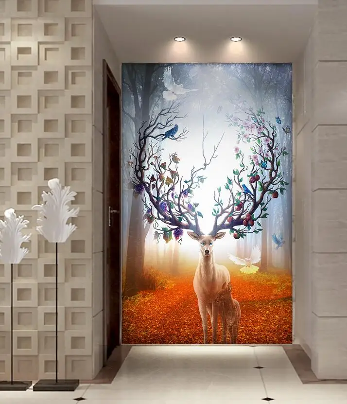 

Woodland Elk Illustration Animal Painting Bird Butterfly Elk Dialogue Canvas Print Painting Posters Art Wall Pictures 1 Piece