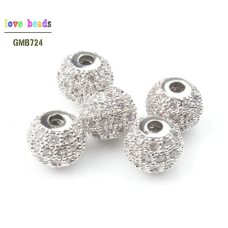 white silver Модные металлические Латунные Микро хрустальные CZ Круглые бусины для изготовления браслетов DIY 3 шт./лот - Цвет: white silver